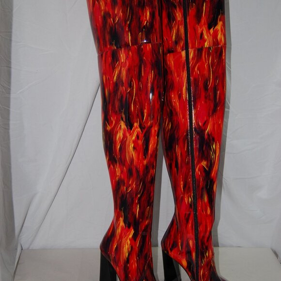 38/7.5❤️Made ITALY VON BERLIN RED Patent Leather Over Knee High HEELS Boots OTK - Picture 6 of 14